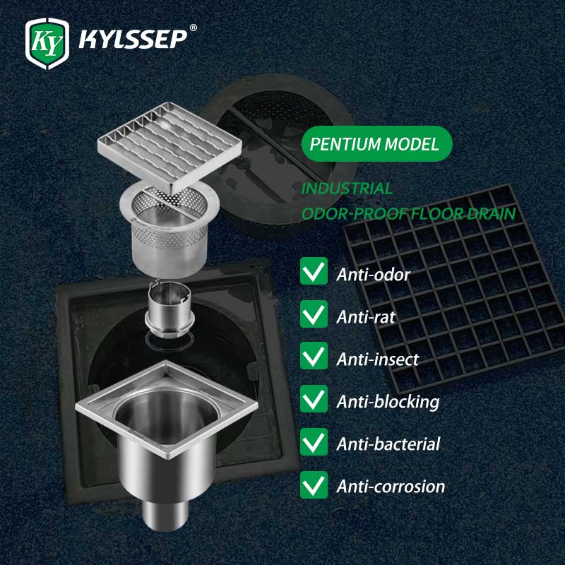 Hygiënyske anty-slip roestfrij gebiet drain mei gratings